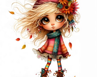 Whimsical Girl Clipart, Cute Blonde Doll, DIY Journal (JPG, Digital Download)