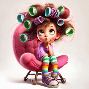 10 Whimsical Girl Clipart - Girls in Hair Rollers JPG Images 300 DPI for Personal and Commercial Use