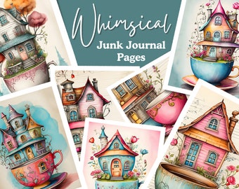Whimsical Tea Cup Houses Junk Journal Pages (Printable Download)