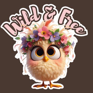 Wild & Free – Schattige uil met bloemenkroon, png-bestand voor POD en stickers | Directe download, persoonlijk en commercieel gebruik.