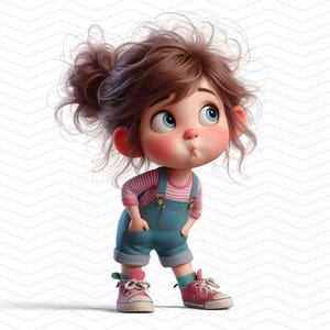 10 petites filles fantaisistes en salopette en jean Clipart | Illustrations mignonnes de ferme de pays | Téléchargement numérique | JPG pour les autocollants, les agendas et les POD