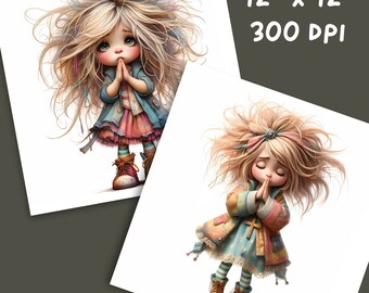 Whimsical Praying Girl Clipart, Commercial Use, Cute Whimsical