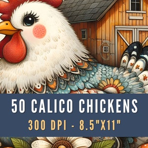 50 imágenes extravagantes de pollos calicó, arte digital, kit imprimible, descarga digital instantánea, imágenes extravagantes, kit digital