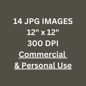 May include: 14 JPG images, each measuring 12 inches by 12 inches at 300 DPI.  These images are for commercial and personal use.