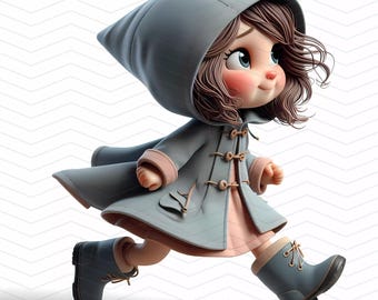 Clipart de Chicas en Día Lluvioso: Impermeables y Botas Exóticos (Descarga Digital)