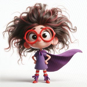 10 Clipart di ragazze supereroine stravaganti - Supereroi eccentrici, mantello viola, immagini JPG 300 DPI su sfondo bianco, uso personale e commerciale