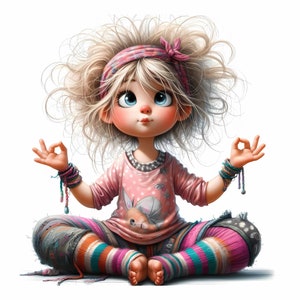 12 Wunderlich Yoga Pose Clipart, kommerzielle Nutzung, süßes, wunderliches Yoga Mädchen, 300 DPI JPGs, Sofort Download, DIY Karten/Journal, Yoga Clipart