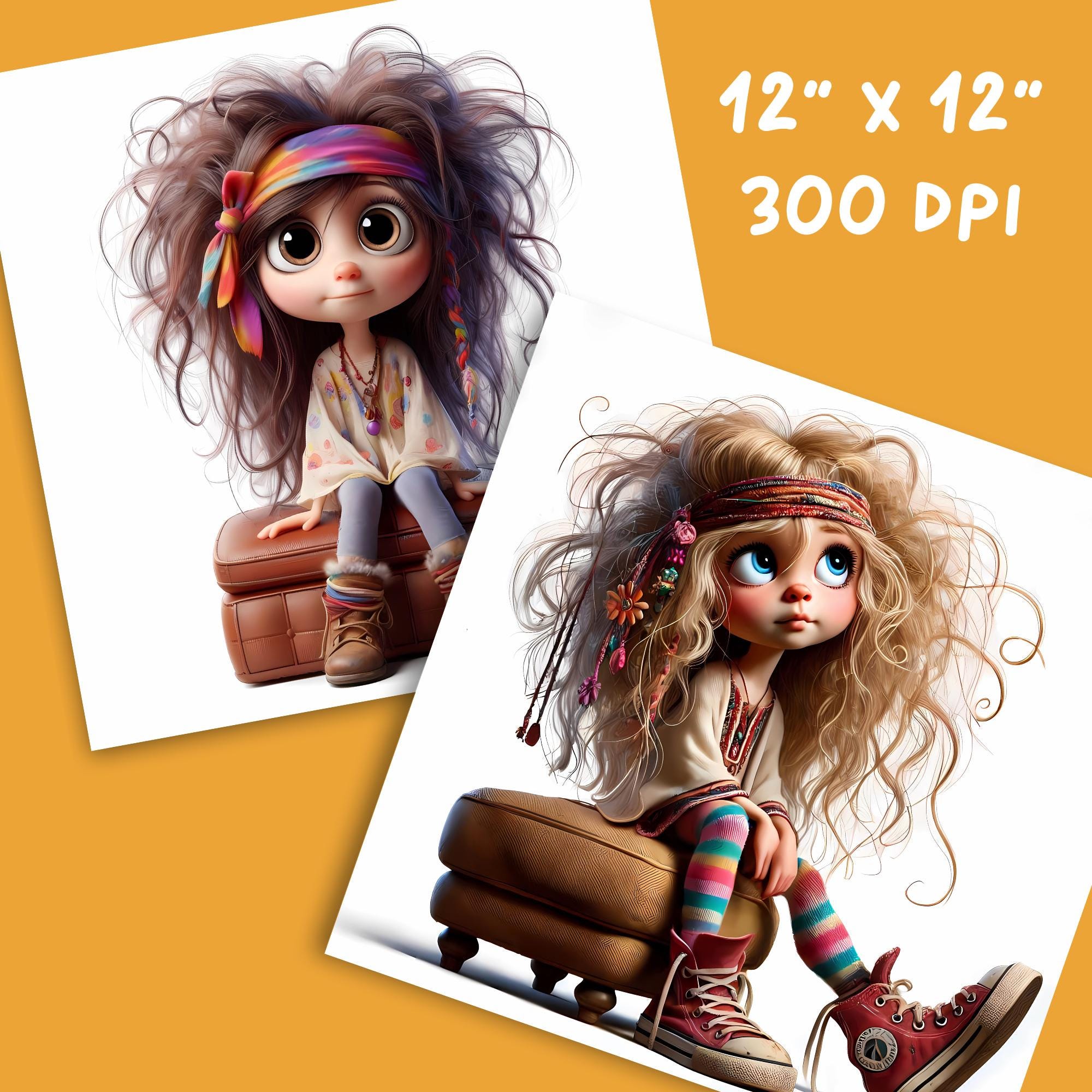 Whimsy Hippy Whimsical Hippie Girl Clipart: Boho Illustration Set (digital Download ...