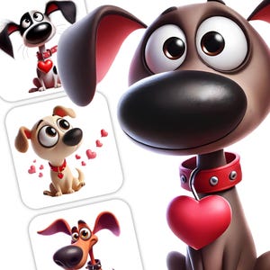 Clipart original de chiens de la Saint-Valentin - Images JPG sur le thème de l'amour 300 DPI, usage personnel et commercial