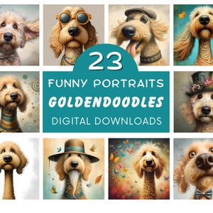 Cute And Funny Goldendoodle Portrait Bundle | 23 Hi-Res Images | Commercial Use | Digital Download | Junk Journal | Paper Craft