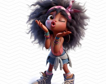 Quirky Hippie Girl Clipart: Commercial Use Graphics (300 DPI JPGs, Digital Download)