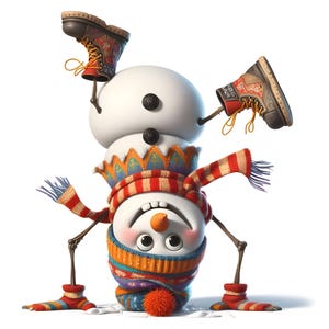 12 Quirky Snowman Clipart - Handstand Digital Download 300 DPI per uso personale e commerciale Clip Art