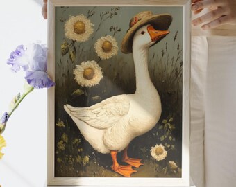 Vintage Goose Sunflower Print: Rustic Farmhouse Wall Art (Digital Download)