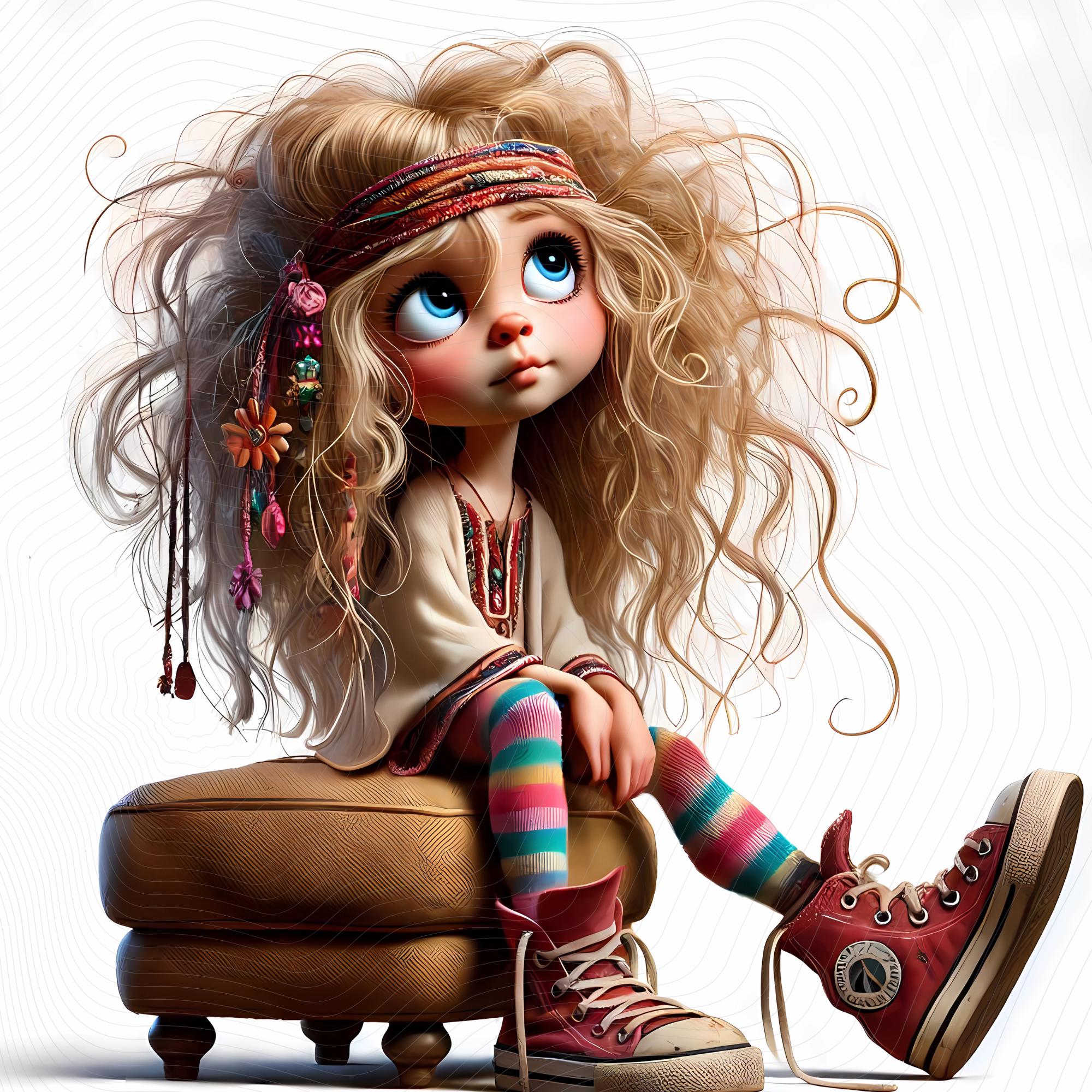 Whimsy Hippy Whimsical Hippie Girl Clipart: Boho Illustration Set (digital Download ...
