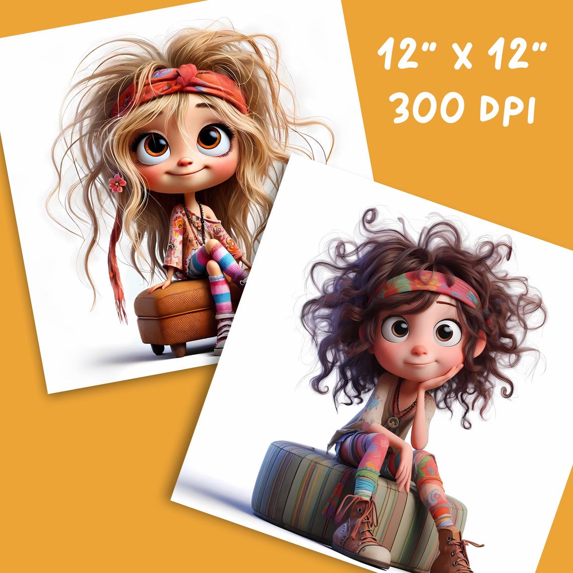 Whimsy Hippy Whimsical Hippie Girl Clipart: Boho Illustration Set (digital Download ...