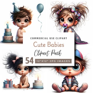 Paquete de imágenes prediseñadas de adorables bebés, imágenes prediseñadas de niñas, uso comercial, lindo bebé, archivos JPG de 300 DPI, descarga instantánea