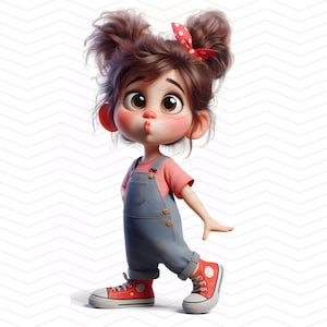 10 petites filles fantaisistes en salopette en jean Clipart | Illustrations mignonnes de ferme de pays | Téléchargement numérique | JPG pour les autocollants, les agendas et les POD