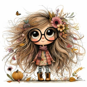 10 Quirky Girl Clipart, Commercial Use, Cute Fall Whimsical Girl, 300 DPI JPGs, Instant Download, Whimsical Fall Clipart