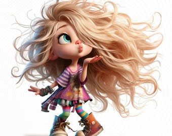 10 Whimsical Girl Clipart - Girls Blowing Kisses JPG Images 300 DPI for Personal and Commercial Use