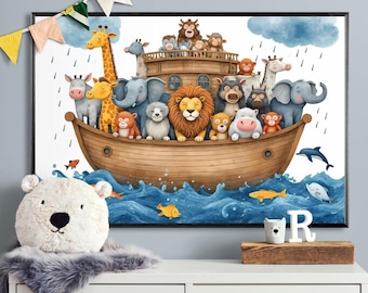 Noah's Ark Watercolor Print: Whimsical Animals, Nursery Wall Art (Digital Download)