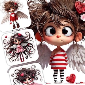 10 Clipart di angeli di San Valentino stravaganti - Immagini JPG a tema amore 300 DPI, uso personale e commerciale