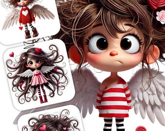 10 cliparts lunatiques anges de la Saint-Valentin - Images JPG sur le thème de l'amour 300 DPI, usage personnel et commercial