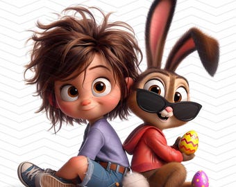 Whimsical Easter Bunny Clipart: Mischievous Girls, Spring Crafts (Digital Download)