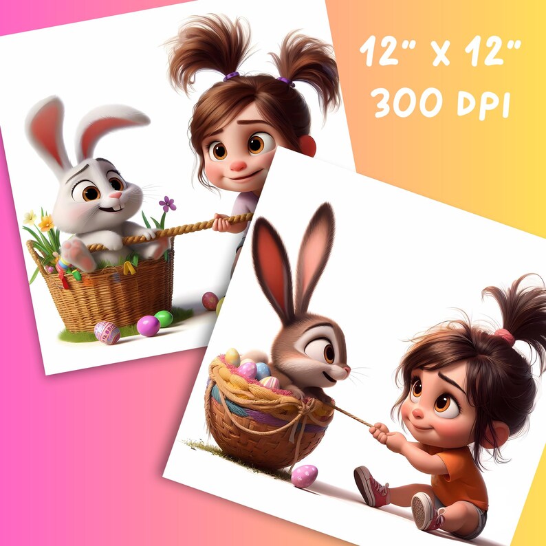10 Whimsical Easter Clipart – Girl With Easter Bunny – Cute Digital ...