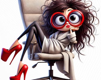 12 Whimsical Career Women Clipart - Quirky Women Sitting in Office Chairs JPG/300 DPI on White Background, Personal and Commercial Use