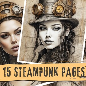 Steampunk Digital Papers, Printable Grunge Steampunk Woman, Steampunk Girl, Steampunk Junk Journal Kit