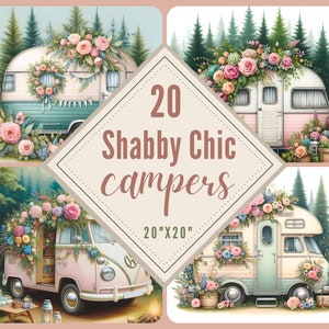 20 imagens de campistas chiques e surrados, JPGs aquarela de alta resolução para diário de lixo, scrapbooking, criação de cartões, download digital