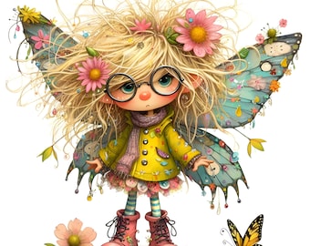 Quirky Fairy Clipart, Whimsical JPG Images, Commercial Use (Digital Download)