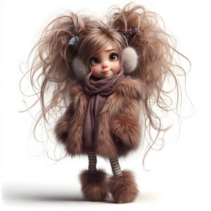 10 Whimsical Girl Clipart - Casacos de pele falsa Download digital 300 DPI para uso pessoal e comercial