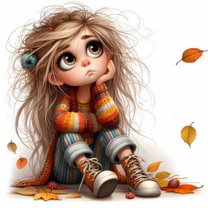 15 imágenes prediseñadas de chicas caprichosas: tema de otoño Descarga digital 300 DPI para uso personal y comercial