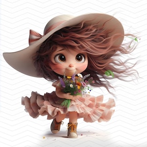 Lot de cliparts Wildflower Girl – 15 fichiers JPG fantaisistes de fille de ferme. Utilisation personnelle et commerciale