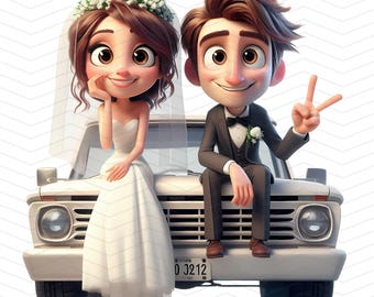 Just Married Couple Clipart: Whimsical Wedding Illustrations (Instant Download)