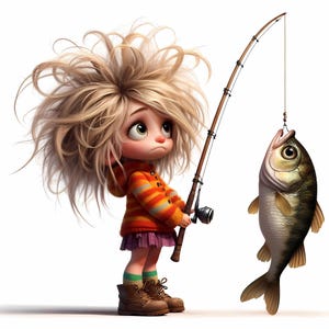 10 cliparts lunatiques de fille - Girls Gone Fishing JPG Images 300 DPI pour un usage personnel et commercial