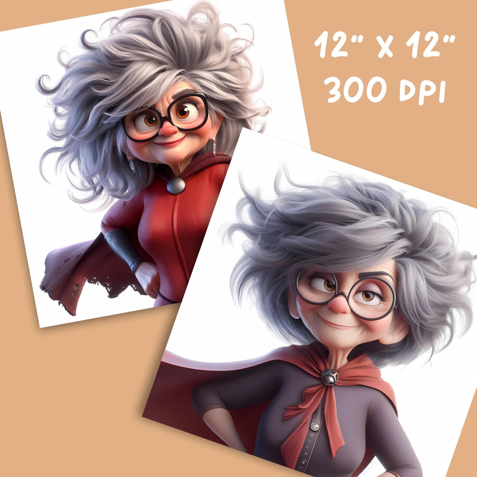 Superhero Grandma Clipart: Whimsical Older Women Designs (JPG, 300 DPI ...