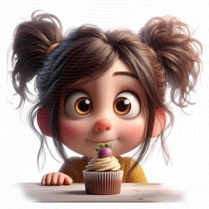 Immagini clipart di ragazze stravaganti - 10 bambine stravaganti e cupcake, immagini JPG 300 DPI su sfondo bianco, uso personale e commerciale