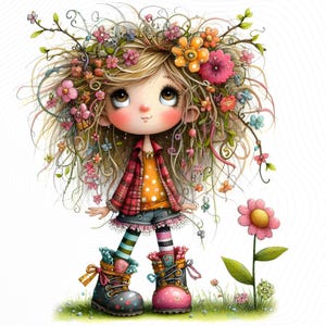 Quirky Girl Clipart, Commercial Use, Cute Whimsical Girl, 300 DPI JPGs, Instant Download, Cute Doll, DIY Journal, Blonde Girl Clipart