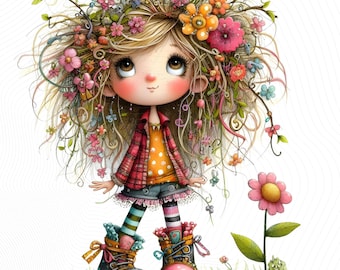 Whimsical Girl Clipart, Cute Blonde Doll, DIY Journal (JPGs, Digital Download)