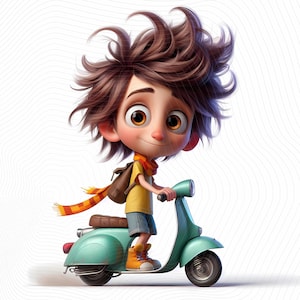 Bundle de cliparts décalé petit garçon - clipart scooter, artisan et fabricants de cartes - téléchargement numérique - haute résolution, usage commercial