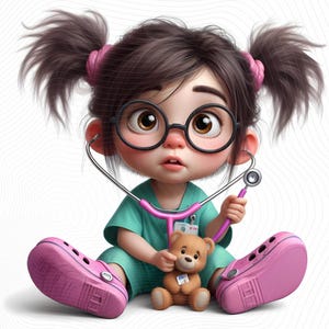 12 cliparts lunatiques de fille - 12 images JPG 300 DPI, jouer au docteur, usage personnel et commercial