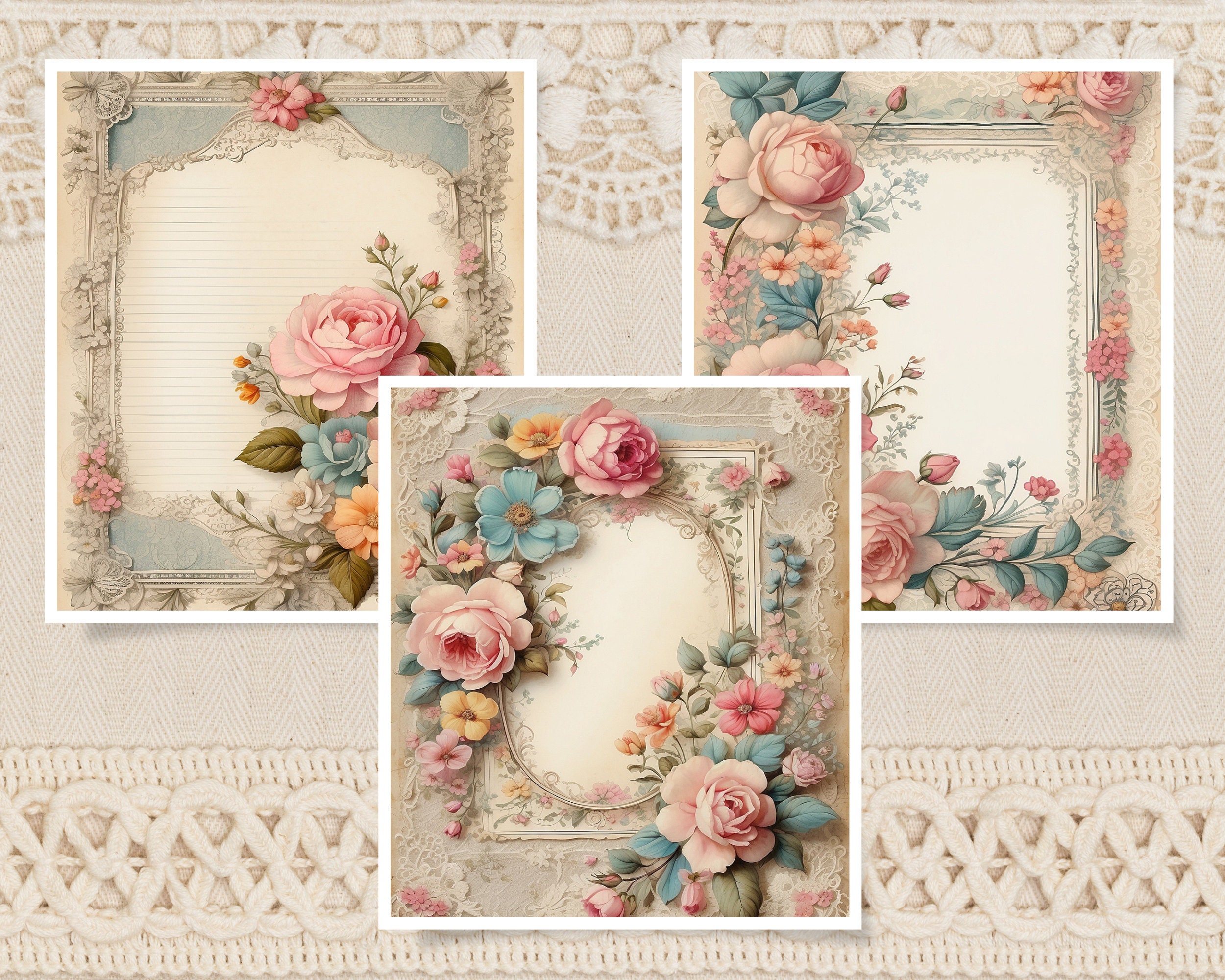 Junk Journal Printables, Vintage Floral and Lace, Journal Papers, Lace Junk Journal, Junk ...