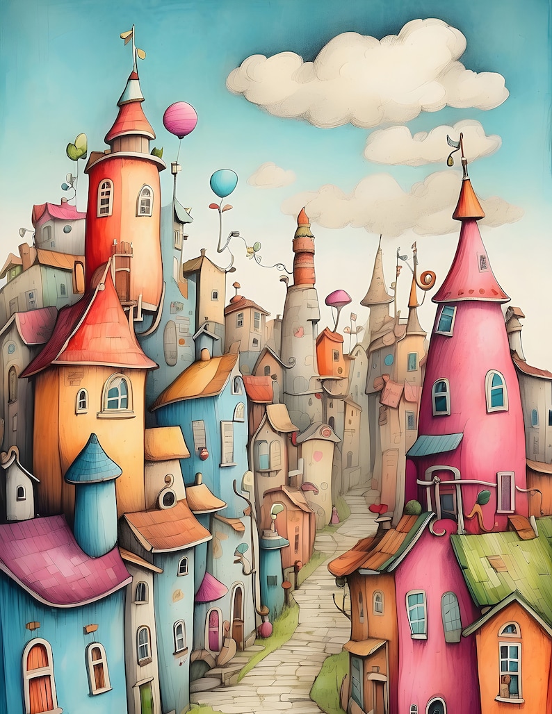 Whimsical Town Junk Journal Pages, Printable Cityscapes (digital ...
