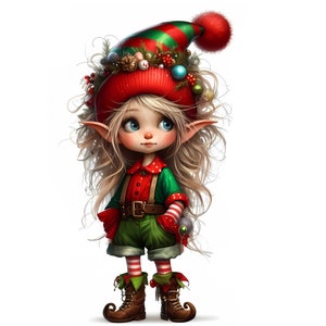 Schrullige Mädchen Elfe Clipart, kommerzielle Nutzung, wunderliche Elfe Clipart, 10 x 300 dpi JPGs, Sofortiger Download, Weihnachtscliparts, Clip-Art-Bundle