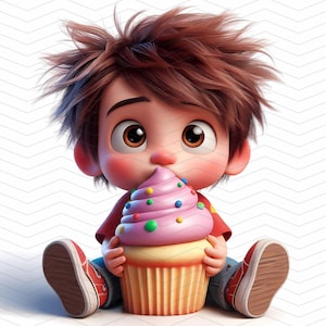 Junge, Clipart - skurrile Jungen und Cupcakes, JPG-Bilder, 300 dpi für persönlichen und kommerziellen Gebrauch, digitaler Download, Kunsthandwerk und Karten