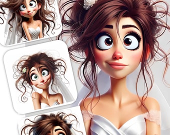 15 Whimsical Bride-to-Be Clipart - Quirky Portraits JPG Images 300 DPI on White Background, Personal and Commercial Use