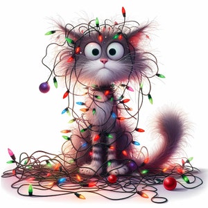 Eigenzinnige kerstclipart, commercieel gebruik, leuke kerstafbeeldingen, grillige kat, eigenzinnige kerstkat, clipartbundel, Digi Kit