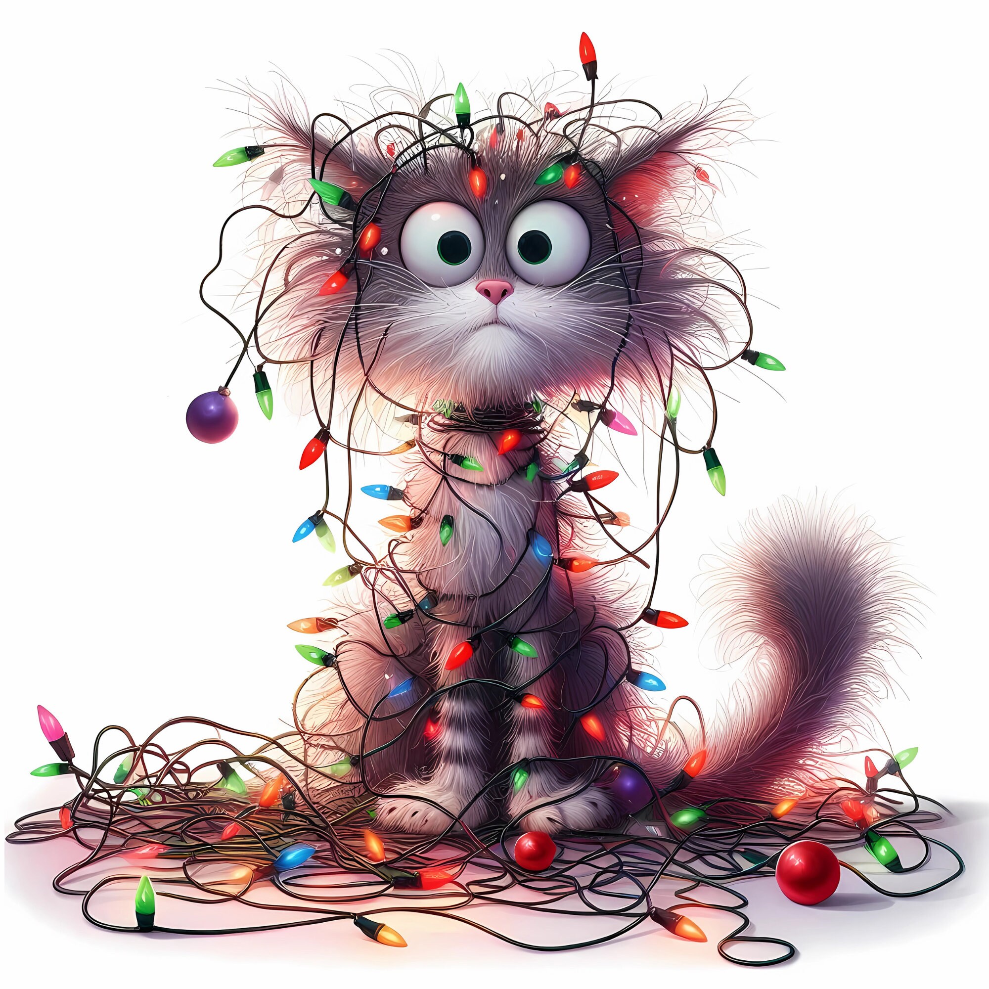 Skurrile Weihnachtscliparts, kommerzielle Nutzung, süße Weihnachtsgrafiken, wunderliche Katze, schrullige Weihnachtskatze, Clipart-Bundle, Digi Kit